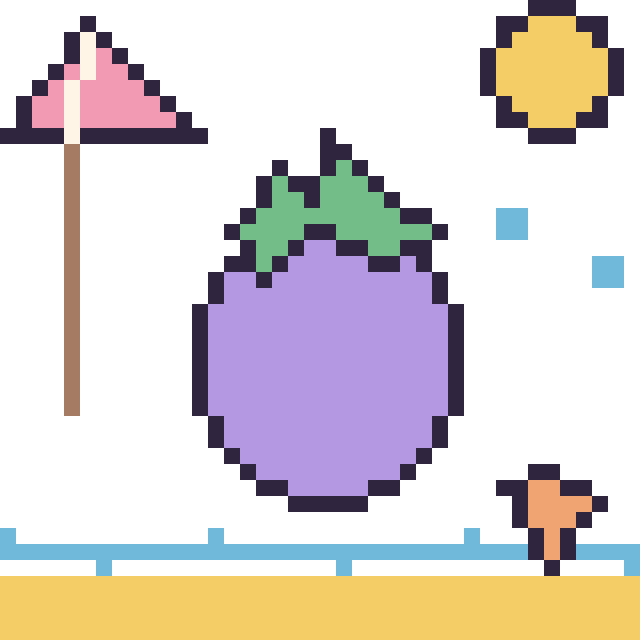 Modèle de pixel art Aubergine à la plage sur une grille de 40 par 40 cases