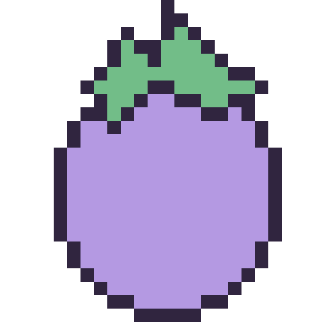 Modèle de pixel art Aubergine sur une grille de 24 par 24 cases