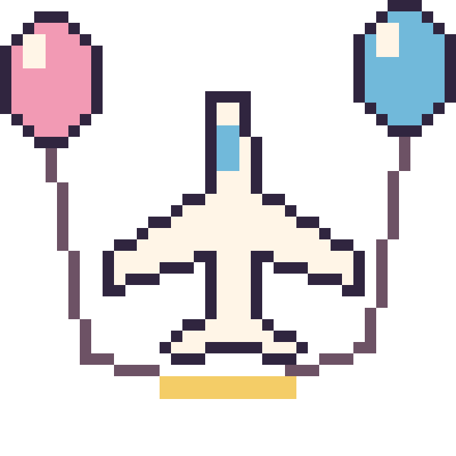 Modèle de pixel art Avion avec des ballons sur une grille de 40 par 40 cases