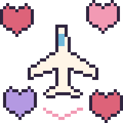 Pixel art Avion avec des cœurs, grille 40 × 40