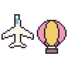 Pixel art Avion et Montgolfière, grille 48 × 48