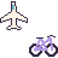 Pixel art Avion et Vélo, grille 48 × 48