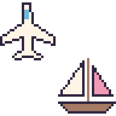 Pixel art Avion et Voilier, grille 48 × 48