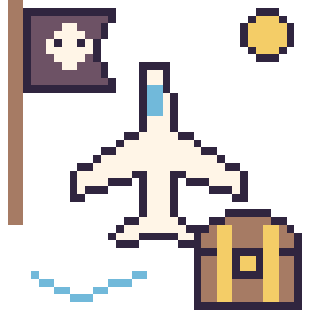 Modèle de pixel art Avion en aventure pirate sur une grille de 40 par 40 cases