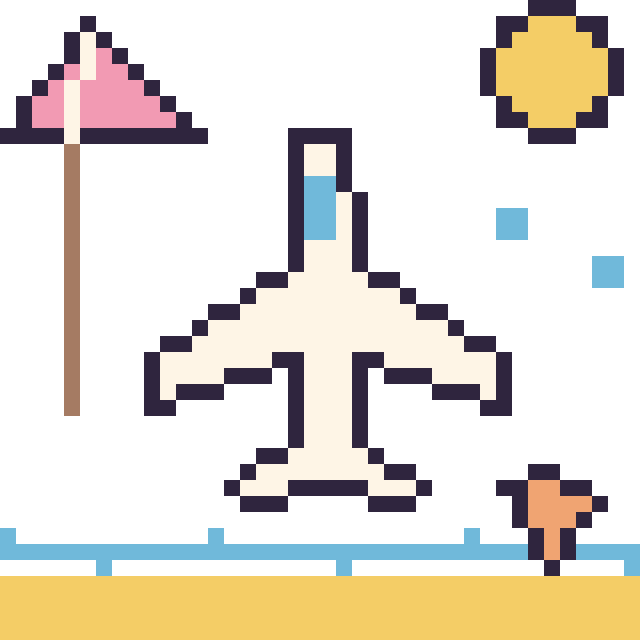 Modèle de pixel art Avion à la plage sur une grille de 40 par 40 cases