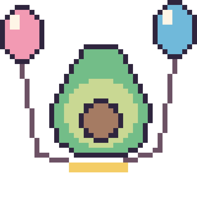 Modèle de pixel art Avocat avec des ballons sur une grille de 40 par 40 cases