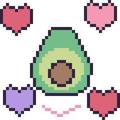 Pixel art Avocat avec des cœurs, grille 40 × 40