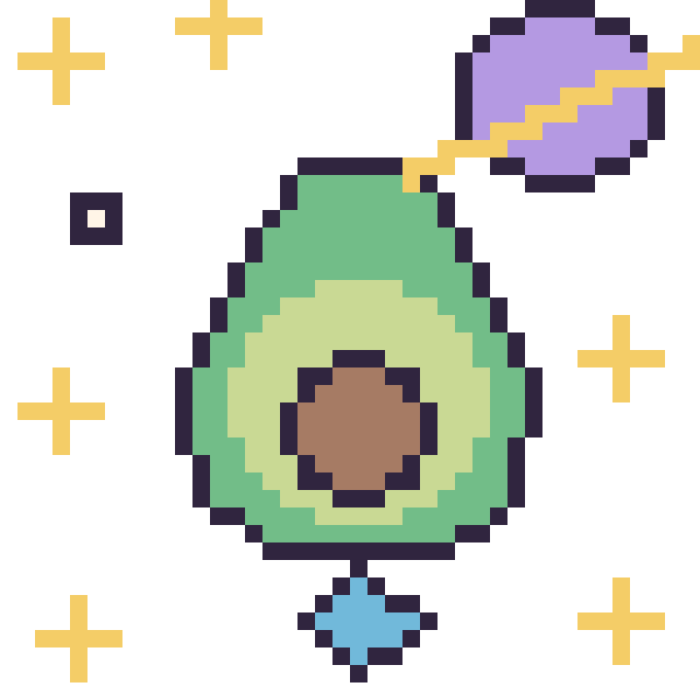 Modèle de pixel art Avocat dans l’espace sur une grille de 40 par 40 cases