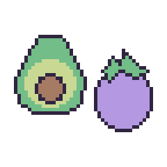 Pixel art Avocat et Aubergine, grille 48 × 48