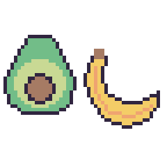 Pixel art Avocat et Banane, grille 48 × 48