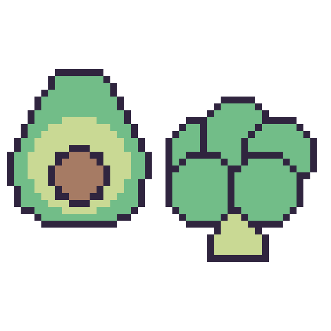 Modèle de pixel art Avocat et Brocoli sur une grille de 48 par 48 cases