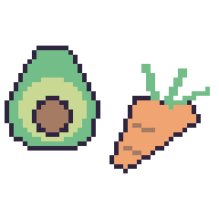 Pixel art Avocat et Carotte, grille 48 × 48