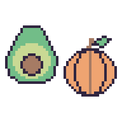 Pixel art Avocat et Citrouille, grille 48 × 48