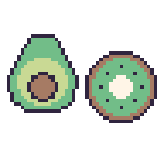 Pixel art Avocat et Kiwi, grille 48 × 48