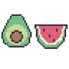 Pixel art Avocat et Pastèque, grille 48 × 48