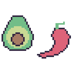 Pixel art Avocat et Piment, grille 48 × 48