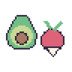 Pixel art Avocat et Radis, grille 48 × 48