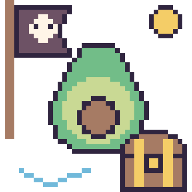 Modèle de pixel art Avocat en aventure pirate sur une grille de 40 par 40 cases