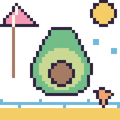 Pixel art Avocat à la plage, grille 40 × 40