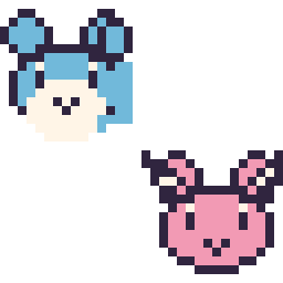Pixel art Azurill mini et Écrémeuh mini, grille 32 × 32