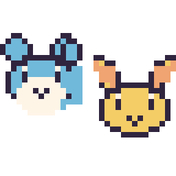 Pixel art Azurill mini et Feunnec mini, grille 32 × 32