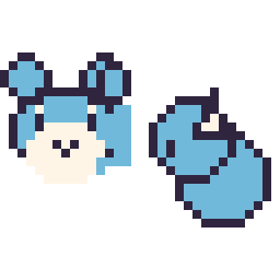 Pixel art Azurill mini et Lokhlass mini, grille 32 × 32