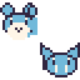 Pixel art Azurill mini et Nosferapti mini, grille 32 × 32