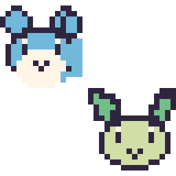 Pixel art Azurill mini et Phyllali mini, grille 32 × 32