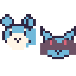 Pixel art Azurill mini et Riolu mini, grille 32 × 32