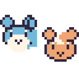 Pixel art Azurill mini et Teddiursa mini, grille 32 × 32