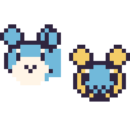 Pixel art Azurill mini et Wattouat mini, grille 32 × 32