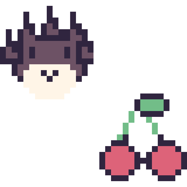 Modèle de pixel art Badtz-Maru mini et Cerise kawaii 16 × 16 sur une grille de 32 par 32 cases
