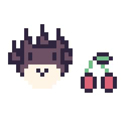 Pixel art Badtz-Maru mini et Cerise simple 10 × 10, grille 32 × 32