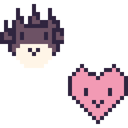 Pixel art Badtz-Maru mini et Cœur kawaii 16 × 16, grille 32 × 32