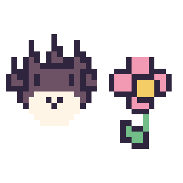 Modèle de pixel art Badtz-Maru mini et Fleur simple 16 × 16 sur une grille de 32 par 32 cases