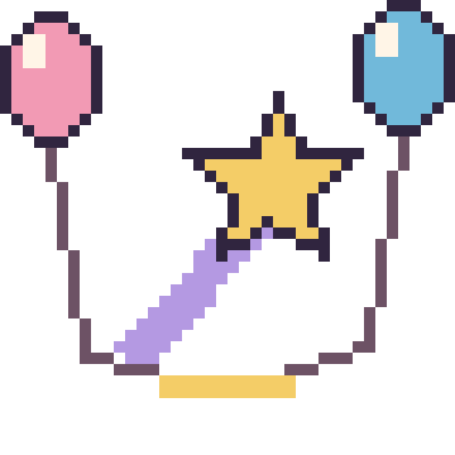 Modèle de pixel art Baguette magique avec des ballons sur une grille de 40 par 40 cases