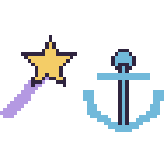 Pixel art Baguette magique et Ancre, grille 48 × 48