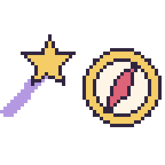 Pixel art Baguette magique et Boussole, grille 48 × 48