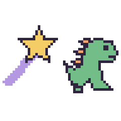 Pixel art Baguette magique et Dinosaure, grille 48 × 48