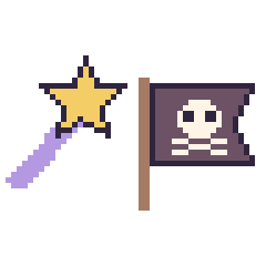 Pixel art Baguette magique et Drapeau pirate, grille 48 × 48