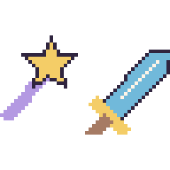 Pixel art Baguette magique et Épée, grille 48 × 48
