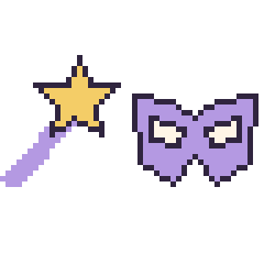 Pixel art Baguette magique et Masque de super-héros, grille 48 × 48