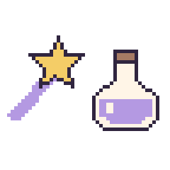 Pixel art Baguette magique et Potion, grille 48 × 48