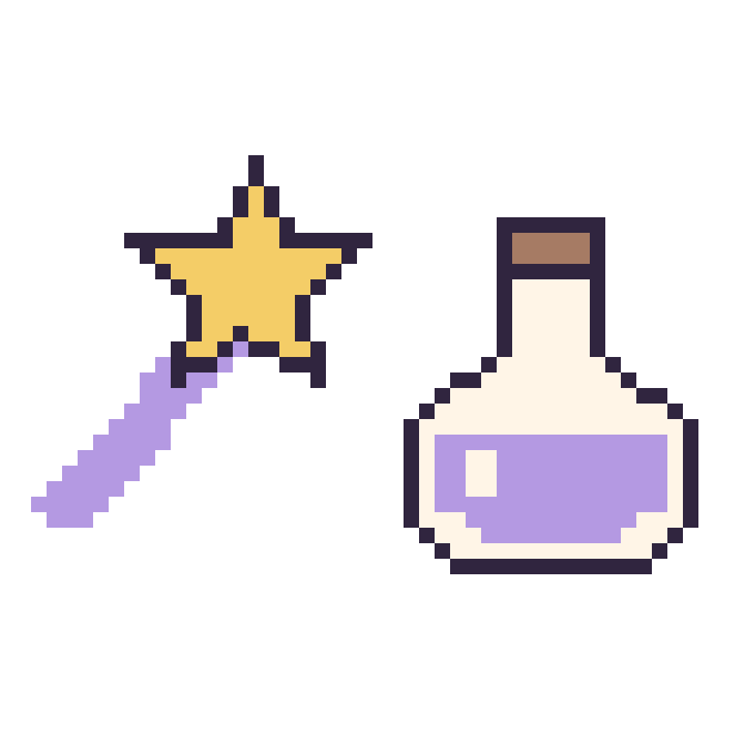 Modèle de pixel art Baguette magique et Potion sur une grille de 48 par 48 cases