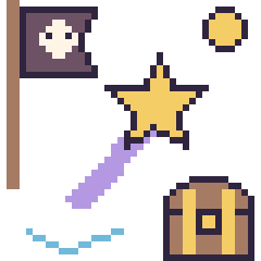 Pixel art Baguette magique en aventure pirate, grille 40 × 40