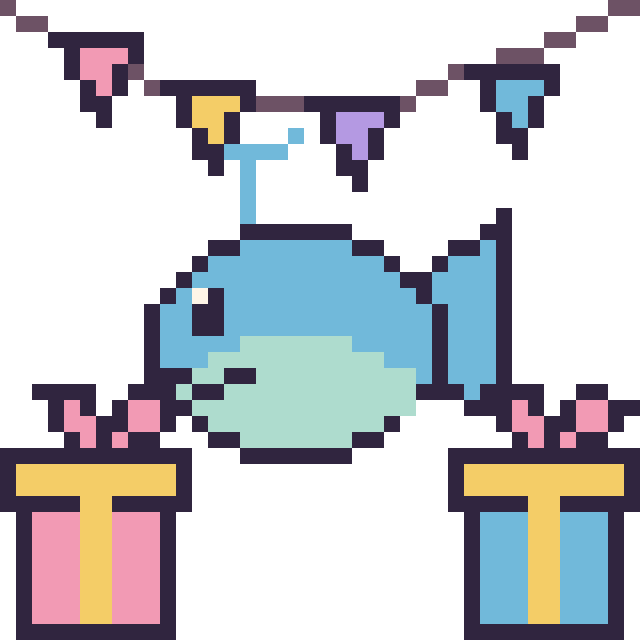 Modèle de pixel art Baleine pour un anniversaire sur une grille de 40 par 40 cases
