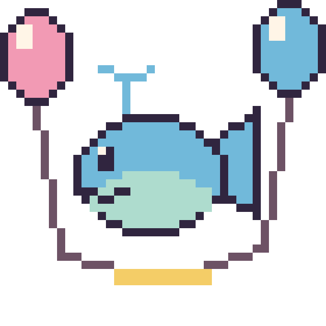 Modèle de pixel art Baleine avec des ballons sur une grille de 40 par 40 cases