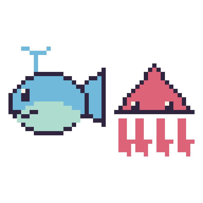 Modèle de pixel art Baleine et Calamar sur une grille de 48 par 48 cases