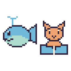 Pixel art Baleine et Chat avec un livre, grille 48 × 48