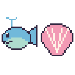 Pixel art Baleine et Coquillage, grille 48 × 48